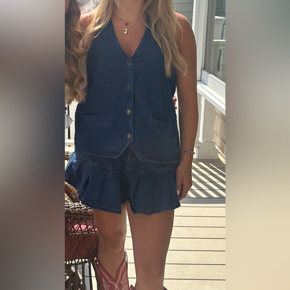Pleated Jean Skirt